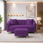 Casaliving Doraldo 2 Seater with Ottoman Sofa Set for Living Room (Black Colour) Premium Fabric Sofa Set