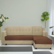 Fracher RHS 4 Seater L Shape Sofa Set for Living Room (Cream Brown Fabric) Premium Fabric Sofa