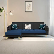 Falco LHS 4 Seater L Shape Sofa Set for Living Room (Blue Black Fabric) Premium Fabric Sofa