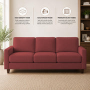Casaliving Gladino Modern Velvet Fabric Sofa, Tufted Design Upholstered 3 Seater Sofa Set for Living Room, Premium Velvet Fabric Sofa (Black)