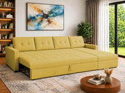 Casaliving Treshta 6 Seater LHS L - Shape Pull-Out Sofa Cum Bed Sofa for Living Room (Dark Grey Fabric Color) Premium Fabric Sofa Set for Living Room Sofa Cum Bed