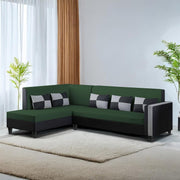 Nordy LHS 6 Seater L Shape Sofa Set for Living Room (Green Black Colour) Premium Fabric Sofa Set