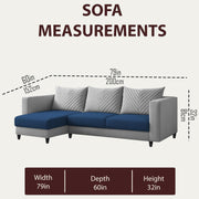 Mikasa 4 Seater LHS L Shape Sofa Set for Living Room (Blue Grey Fabric) Premium Fabric Sofa Set for Living Room