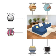 Badger LHS 6 Seater L Shape Sofa Set for Living Room (Black Fabric) Premium Fabric Sofa