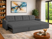 Casaliving Treshta 6 Seater LHS L - Shape Pull-Out Sofa Cum Bed Sofa for Living Room (Dark Grey Fabric Color) Premium Fabric Sofa Set for Living Room Sofa Cum Bed