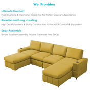 Rone 6 Seater L-Shaped & U-Shaped Sofas Set for Living Room – (Yellow Colour Fabric) Premium Comfort Sofa