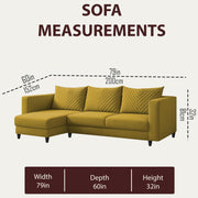 Mikasa 4 Seater LHS L Shape Sofa Set for Living Room (Yellow Fabric) Premium Fabric Sofa Set for Living Room