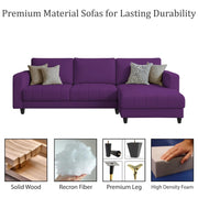 Oslo 4 Seater RHS L Shape Sofa Set for Living Room (Purple Fabric) Premium Fabric Sofa Set for Living Room