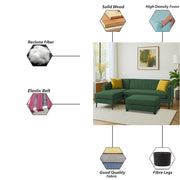 Neyami LHS 4 Seater with Ottoman L Shape Sofa Set for Living Room (Green) Premium Fabric Sofa Set