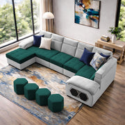 Auren 12 Seater L-Shape Comfortable Sectional Sofa Set with Ottoman for Living Room (Black Grey) Premium Fabric Sofa