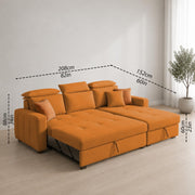 Casaliving Gagnon LHS 4 Seater L Shape Corner Sofa Cum Bed for Living Room with Storage (Black Fabric) Premium Fabric Sofa Cum Bed