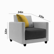 Casaliving Dominic 3 + 2 + 1 Seater Sofa Set for Living Room (Black Grey) Premium Fabric Sofa