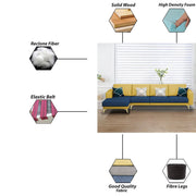 Falco LHS 6 Seater L Shape Sofa Set for Living Room (Blue Yellow Fabric) Premium Fabric Sofa
