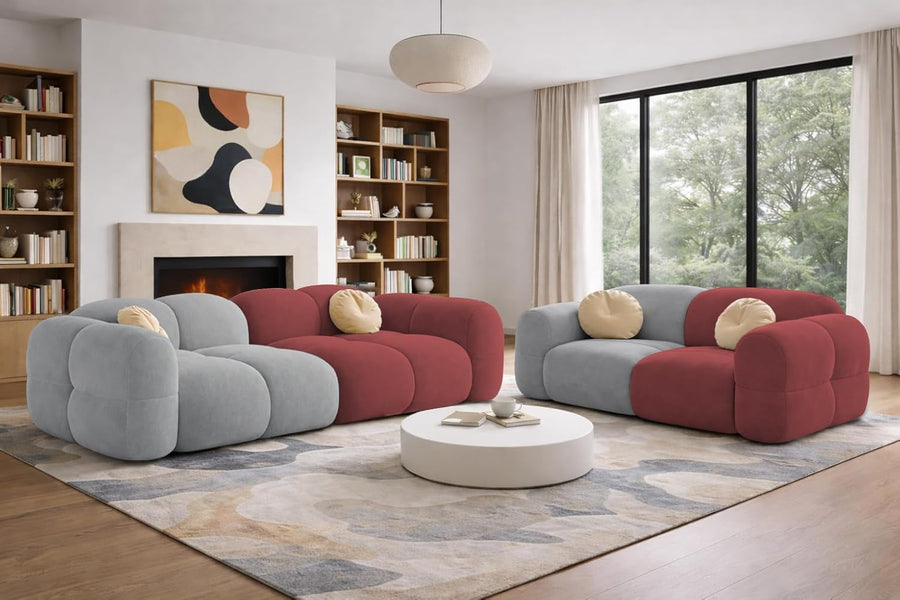 Vetras Modern Velvet Bubble Cloud Sofa, Tufted Design Upholstered 3+2 Seater Sofa Set for Living Room, (Brown Colour) Premium Velvet Fabric Sofa