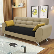 Leadown 3 Seater Sofa with Ottman for Living Room (Cream Black) Premium Fabric Sofa