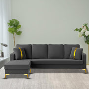 Casaliving Mandis LHS 4 Seater L Shape Sofa Set for Living Room (Black Fabric) Premium Fabric Sofa