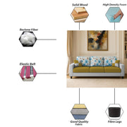 Rolando 3 Seater Sofa Set for Living Room (Yellow Grey Colour) Premium Fabric Sofa Set