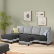 Swaloni LHS 6 Seater L Shape Sofa Set with Center Table for Living Room (Black Grey) Premium Fabric Sofa