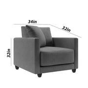 Dominic 1 Seater Sofa Set for Living Room (Black Grey Fabric) Premium Fabric Sofa