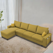 Casaliving Porto LHS 6 Seater L Shape Sofa Set for Living Room (Black Fabric) Premium Velvet Fabric