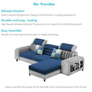 Samra RHS 4 Seater L Shape Sofa Set with 4 Puffy for Living Room (Blue Grey Fabric) Premium Fabric Sofa