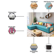 Denis 5 Seater L Shape Sofa Set for Living Room (Turquise Fabric) Premium Fabric Sofa