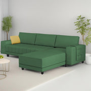 Linus RHS 4 Seater L Shape Sofa Set for Living Room (Green Fabric) Premium Fabric Sofa