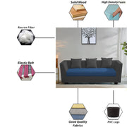 Casaliving Amida 3 Seater Sofa Set for Living Room (Blue Black Colour) Premium Fabric Sofa