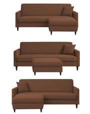Valkyrie 4 Seater L Shape Convertible Sofa Set for Living Room, 3 Seater & Ottoman Modular Sectional Couch for Small Space (Brown Colour) Fabric