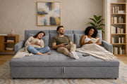 Casaliving Treshta 3 Seater Pull-Out Premium Fabric Sofa Cum Bed Sofa Set for Living Room (Cream Fabric Color) Premium Fabric Sofa Set for Living Room Sofa Cum Bed