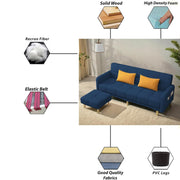 Casaliving Melfoy 3 Seater Sofa Cum Bed for Living Room with Ottomon (Blue Fabric) Premium Fabric Sofa
