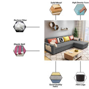 Denis 5 Seater RHS L Shape Sofa Set for Living Room (Dark Grey Fabric) Premium Fabric Sofa