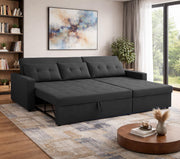 Casaliving Treshta 4 Seater LHS L - Shape Pull-Out Sofa Cum Bed with Storage Sofa for Living Room (Brown Fabric Color) Premium Fabric Sofa Set for Living Room Sofa Cum Bed