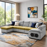 Auren 12 Seater L-Shape Comfortable Sectional Sofa Set with Ottoman for Living Room (Black Grey) Premium Fabric Sofa