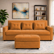Casaliving Treshta 3 Seater with Ottomon Pull-Out Sofa Cum Bed (Black Color) Premium Fabric Sofa Set for Living Room | Bedroom
