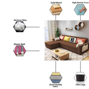 Denis 5 Seater L Shape Sofa Set for Living Room (Brown Fabric) Premium Fabric Sofa