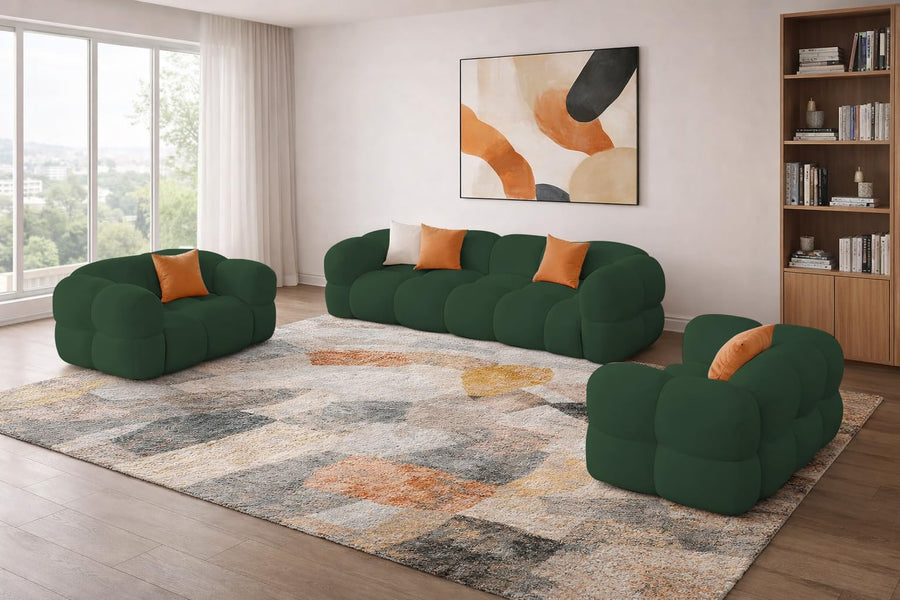 Vetras Modern Velvet Bubble Cloud Sofa, Tufted Design Upholstered 3+1+1 Seater Sofa Set for Living Room, (Black Colour) Premium Velvet Fabric Sofa