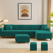 Casaliving Garcia 8 Seater RHS L Shape Sofa Set with Ottoman & 2 Puffy for Living Room (Grey Colour Fabric) Premium Fabric Sofa