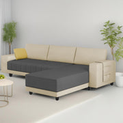 Linus RHS 4 Seater L Shape Sofa Set for Living Room (Cream Black Fabric) Premium Fabric Sofa