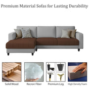 Oslo 4 Seater LHS L Shape Sofa Set for Living Room (Brown Grey Fabric) Premium Fabric Sofa Set for Living Room