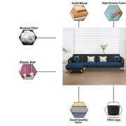Falco LHS 6 Seater L Shape Sofa Set for Living Room (Blue Black Fabric) Premium Fabric Sofa