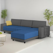 Linus RHS 4 Seater L Shape Sofa Set for Living Room (Blue Black Fabric) Premium Fabric Sofa