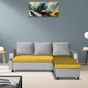 Asper RHS 4 Seater L Shape Sofa Set for Living Room (Yellow Grey Fabric) Premium Fabric Sofa