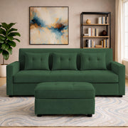 Casaliving Treshta 3 Seater with Ottomon Pull-Out Sofa Cum Bed (Black Color) Premium Fabric Sofa Set for Living Room | Bedroom