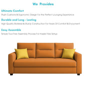 Evona 3 Seater Sofa Set for Living Room (Orange Colour Fabric) Premium Fabric Sofa