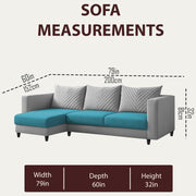 Mikasa 4 Seater LHS L Shape Sofa Set for Living Room (Turquise Grey Fabric) Premium Fabric Sofa Set for Living Room