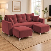 Casaliving Euron 4 Seater L Shape Convertible Sofa Set for Living Room, 3 Seater & 2 Ottoman Modular Sectional Couch for Small Space (Black Colour) Fabric