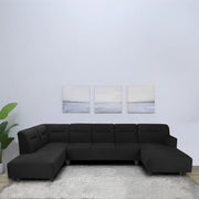 Ragno 8 Seater U Shape Sofa Set for Living Room (Black Fabric) Premium Fabric Sofa