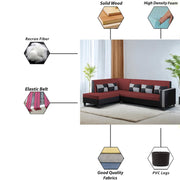 Nordy LHS 6 Seater L Shape Sofa Set for Living Room (Maroon Black Colour) Premium Fabric Sofa Set