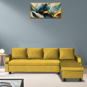 Asper RHS 6 Seater L Shape Sofa Set for Living Room (Yellow Fabric) Premium Fabric Sofa